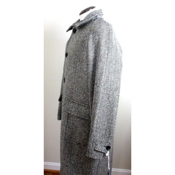 OOBE Brand Men's Wool Lowell Trench Top Coat Herringbone Brown Black Ink NWT - Picture 2 of 10